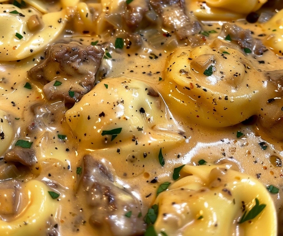 Cheesesteak Tortellini in Rich Provolone Sauce